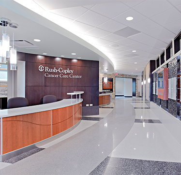 Cancer center interior reception area